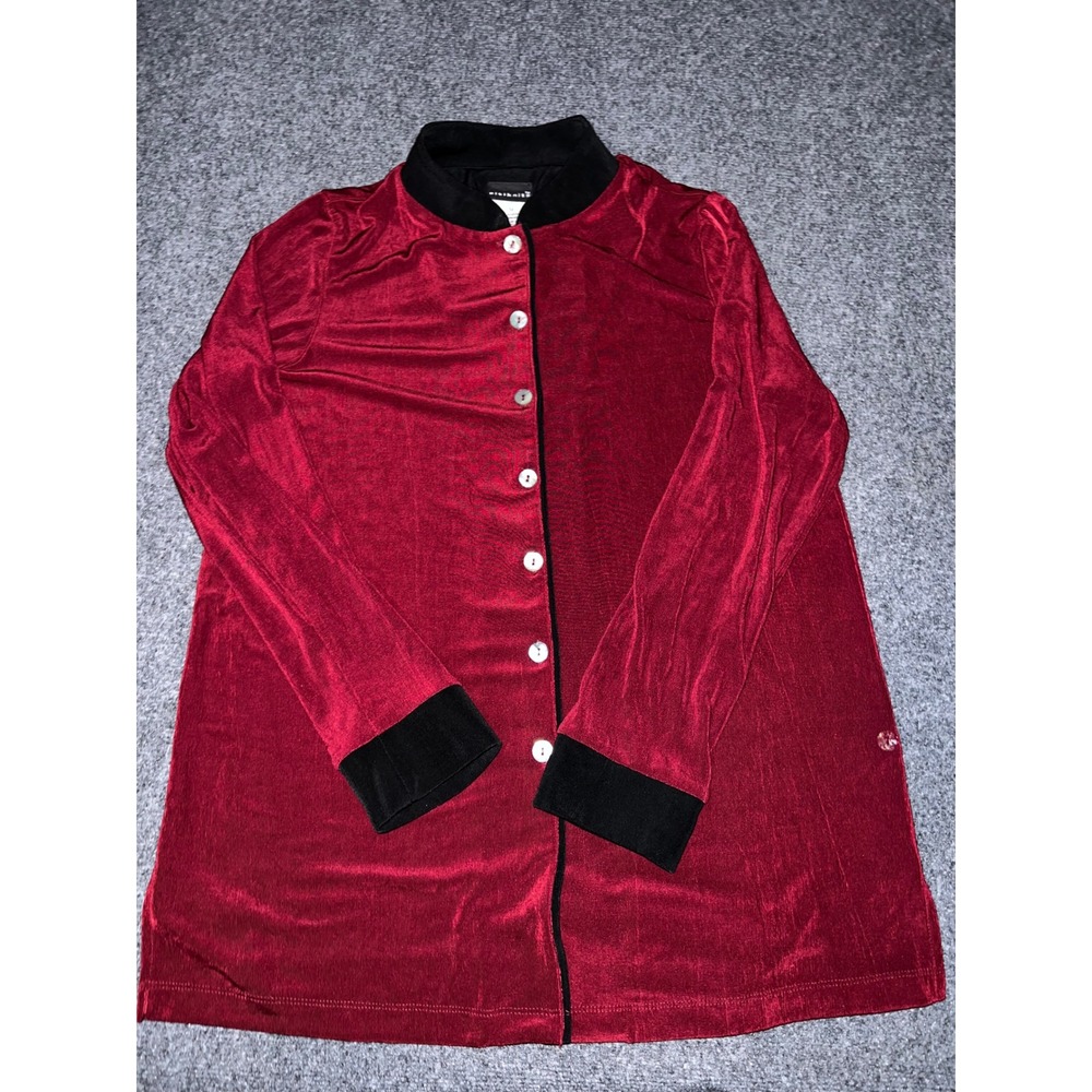 Citiknits Red Black Contrast Button Front Cardigan Top Medium Acetate Spandex